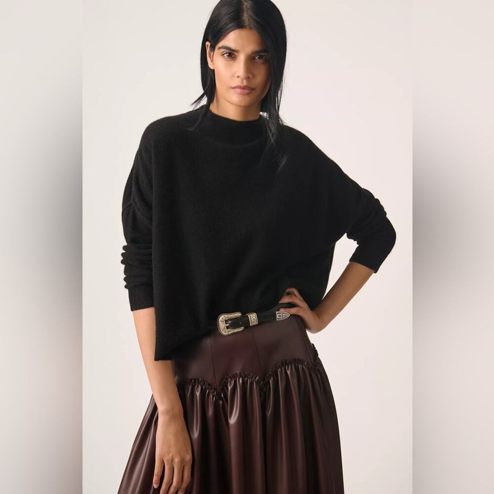 Anthropologie Black 100% Cashmere  Mockneck Sweater Size L. | elevated basics